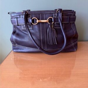 Coach Black Pebble Leather Shoulder Bag with Brass Hardware